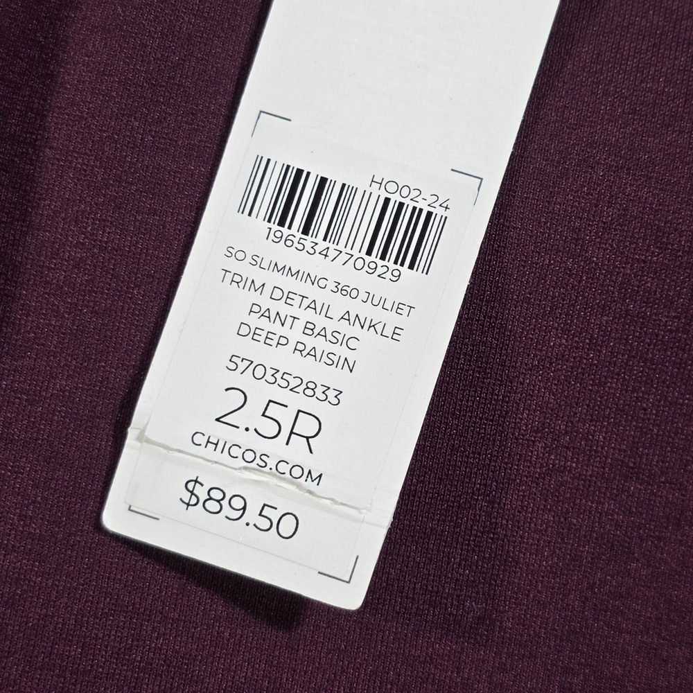 Chicos So Slimming 360 Juliet Ankle Pant Deep Raisin Burgundy 2.5R US‎ 14 NEW - Picture 2 of 13